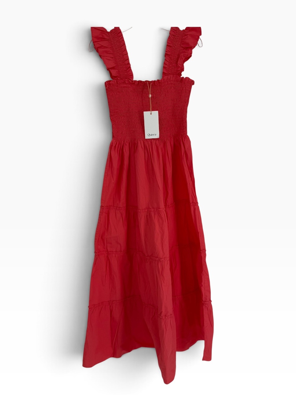 Quince Organic Cotton Tiered Midi Dress NWT Size M Sleeveless Smocking Beach